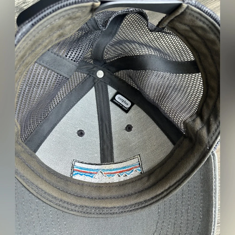 Patagonia Hat Cap Snap Back Brown Blue Mountains Logo Trucker Mesh Mens - Picture 5 of 7